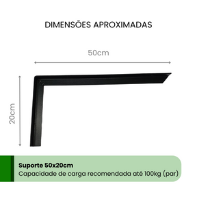 Kit com 2 Suportes Mão Francesa Reforçados Dws para Granito, Mármores e Bancadas – Preto Fosco e Branco, Tamanhos: 40x20cm e 50x20cm